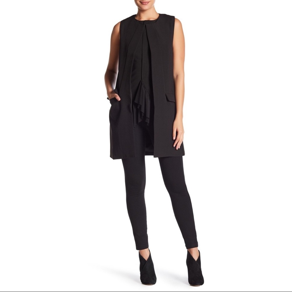 Gracia Long Black Slit Vest With Pockets